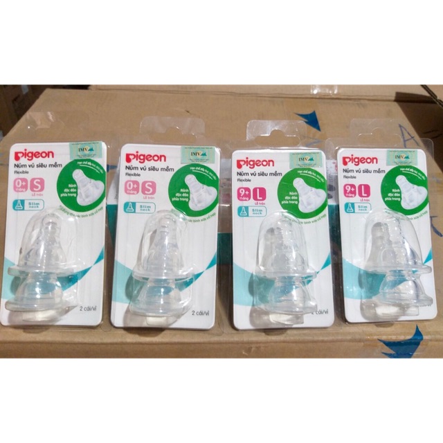 (Chính hãng) Núm vú cổ hẹp silicone siêu mềm Pigeon (2 cái/vỉ)