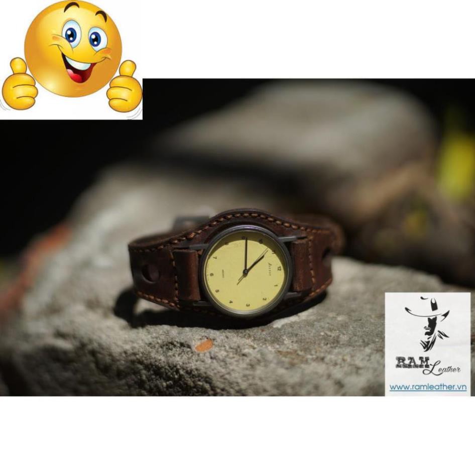 DÂY ĐỒNG HỒ DA BÒ THẬT - RAM BUNDSTRAP BX3 NÂU ĐỎ QUÂN ĐỘI ĐỨC - CASIO AE1200/SEIKO5 .