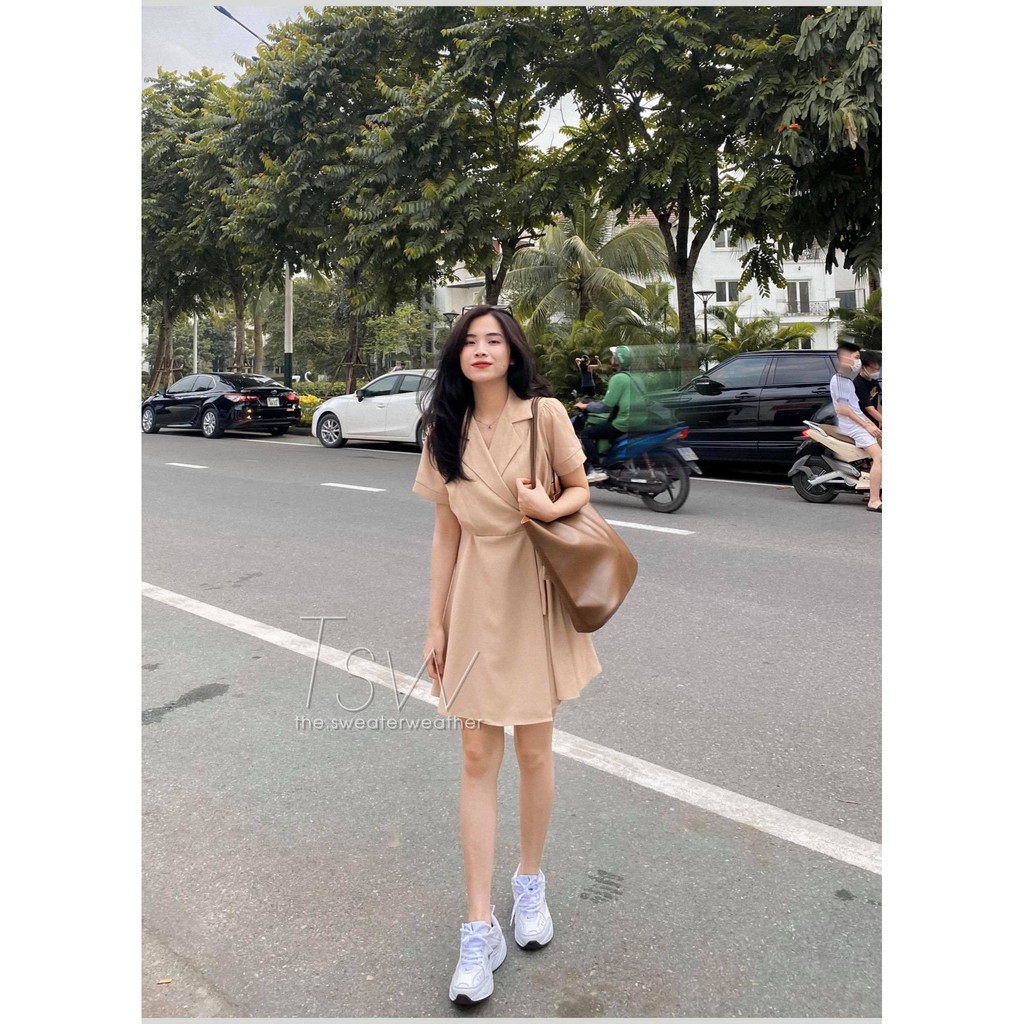 Váy cổ vest buộc vạt chéo tôn dáng (Ảnh thật) | BigBuy360 - bigbuy360.vn