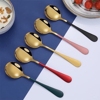 Muỗng Inox 304 Mạ Màu Cán Dài 18cm Nhiều Màu Ăn Cơm, Súp, Cháo, Tráng Miệng Đẹp Sang