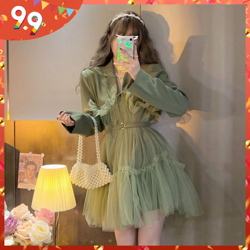 Đầm Xòe Tay Dài Ôm Eo Thanh Lịch Thiết Kế Mùa Xuân Nhẹ Nhàng Có Thể Cho Nữ
