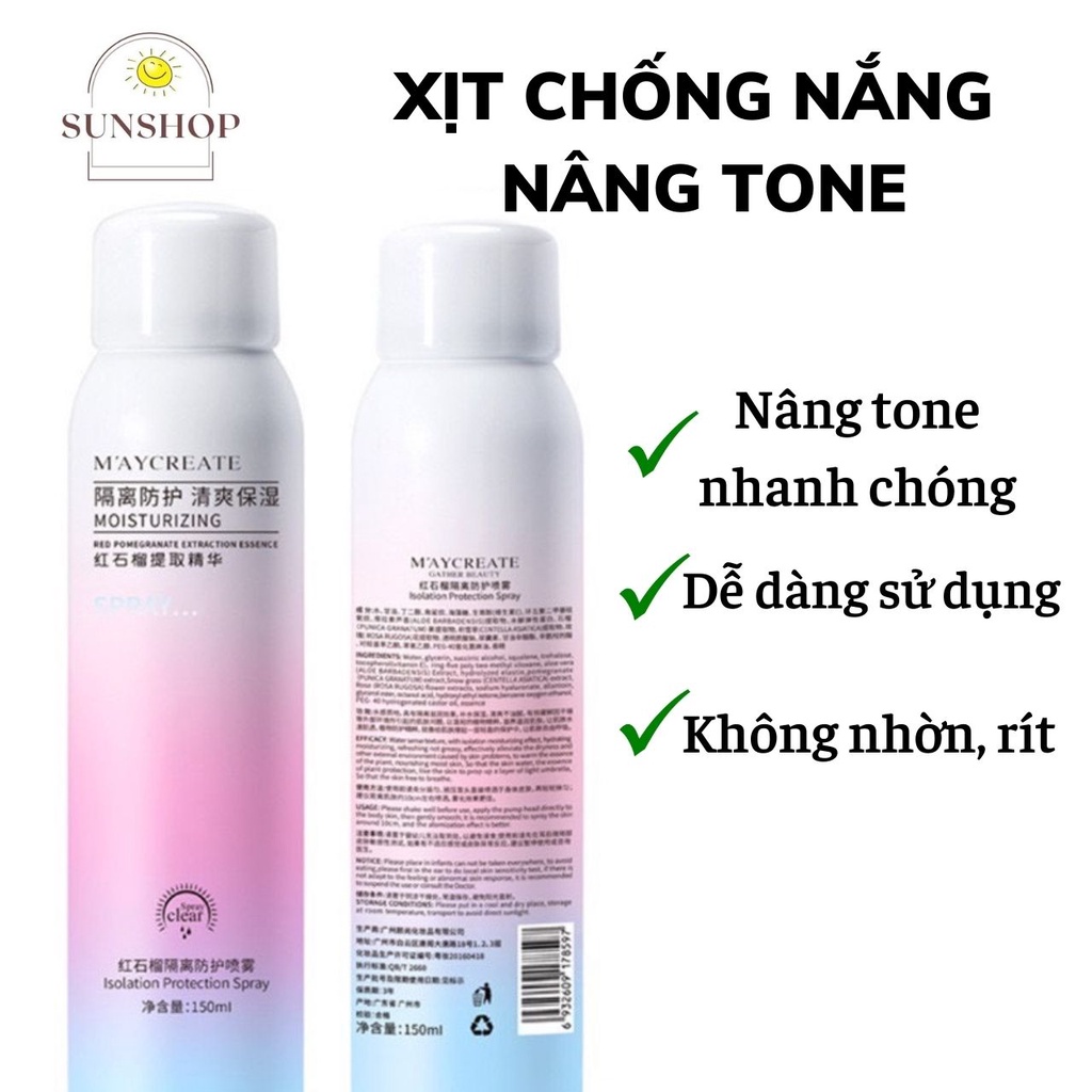 Xịt chống nắng MAYCREATE , nâng tone da nội địa Trung