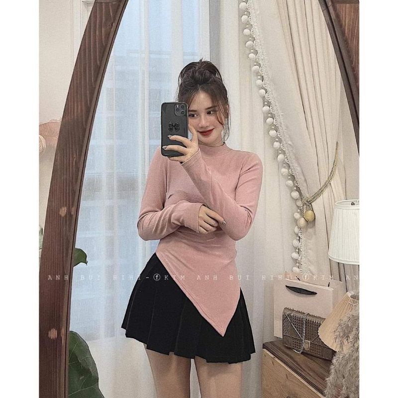 Chân váy nhung xếp ly trơn