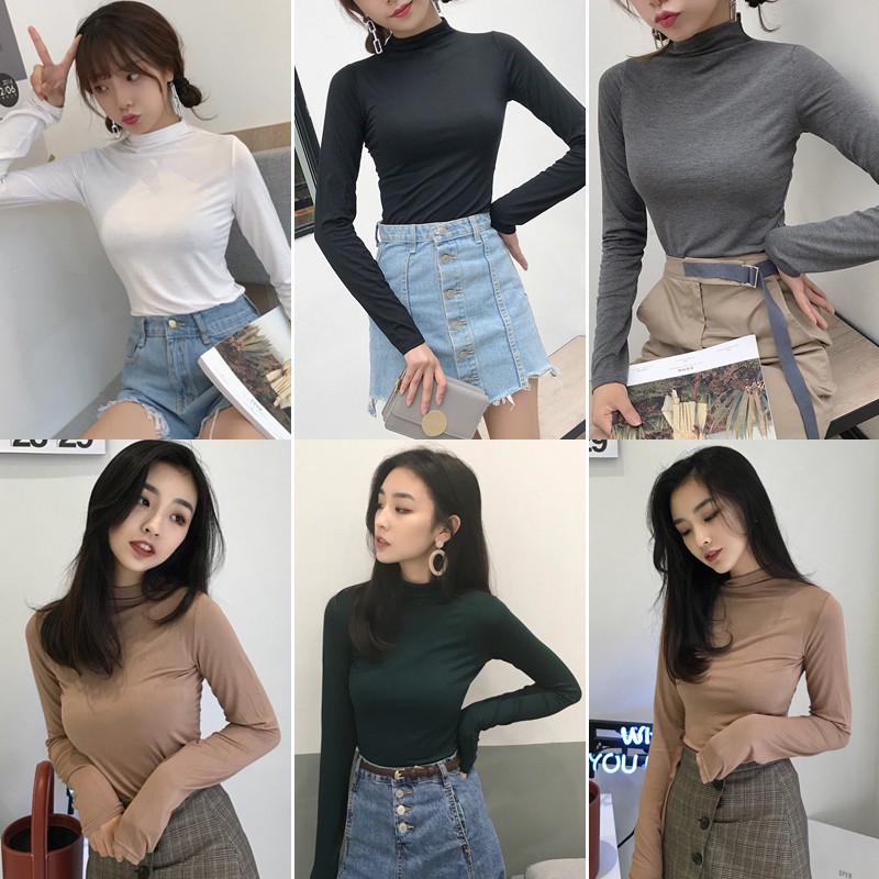 Áo khoác mỏng thời trang trẻ trung❤Áo thun tay dài cổ lọ chất liệu thân thiện với làn da thời trang thu đông