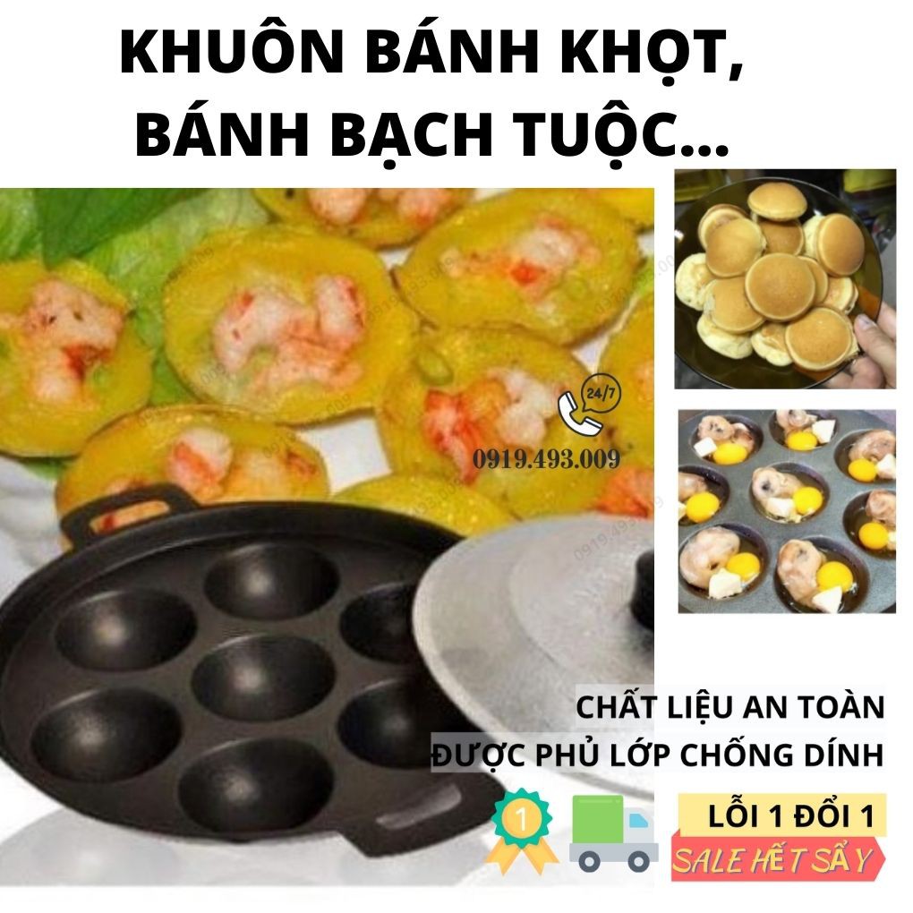 Khuôn bánh khọt 8 lỗ có nắp đậy - khuôn chống dính làm bánh bông lan và bạch tuộc trứng cút