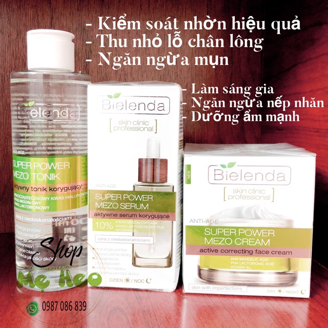 (Có bán lẻ) Bộ dưỡng cho da dầu nhờn mụn lỗ chân lông to Bielenda xanh lá