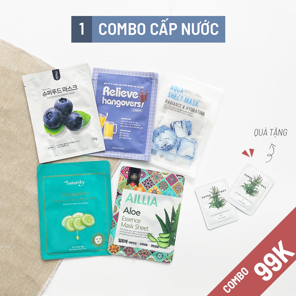 Combo Mặt Nạ Dưỡng Da Hàn Quốc chuyên Cấp Nước và Dưỡng Ẩm, Tái Tạo Làn Da