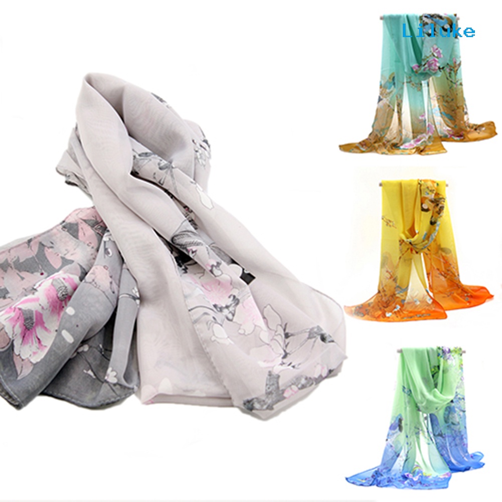 Khăn Choàng Chiffon Dài Mềm Mại In Họa Tiết Hoa Thời Trang Cho Nữ