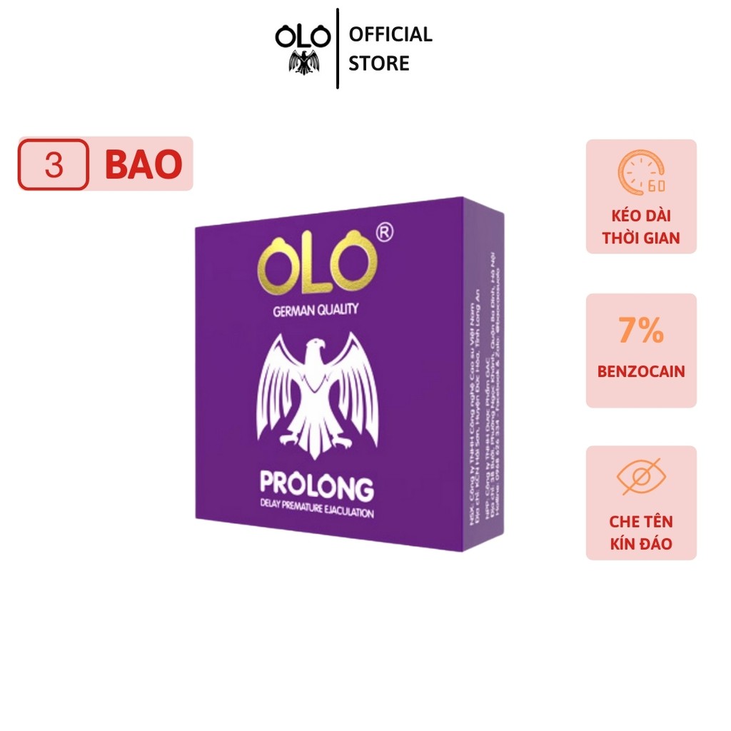 Bao Cao Su Prolong Kéo Dài Thời Gian Tinh Dầu Bạc Hà Siêu Mỏng Chống Tuột [Hộp Olo 3 Cái]