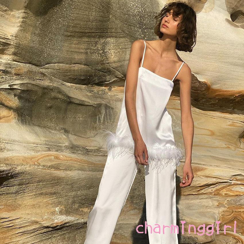 Bộ Đồ Ngủ 2 Món Áo Hai Dây + Quần Vải Satin Màu Trơn Dành Cho Bạn Nữ