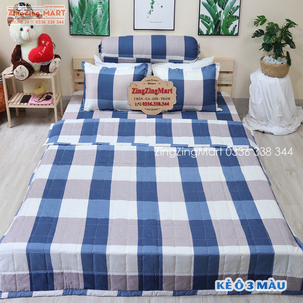 [Siêu KM] Chăn hè ( mền ) trần bông 3 lớp Mẫu Caro 3 màu chat chọn mẫu (Được lựa mẫu)