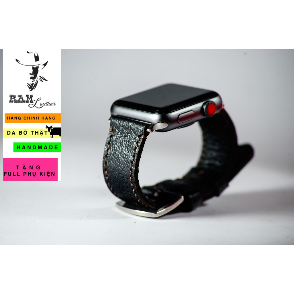 Dây Apple Watch , iWatch , iphone Watch da dê đen vân alran RAM Leather 1955