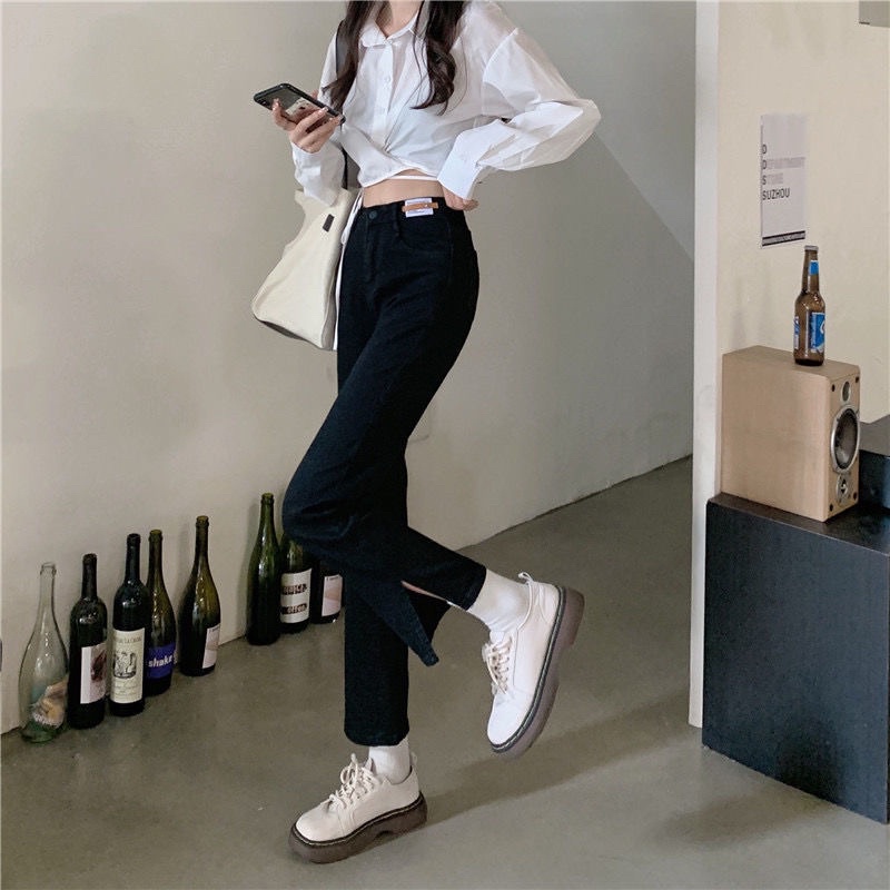 Quần jean nữ lưng cao xẻ tà thời trang cá tính | BigBuy360 - bigbuy360.vn