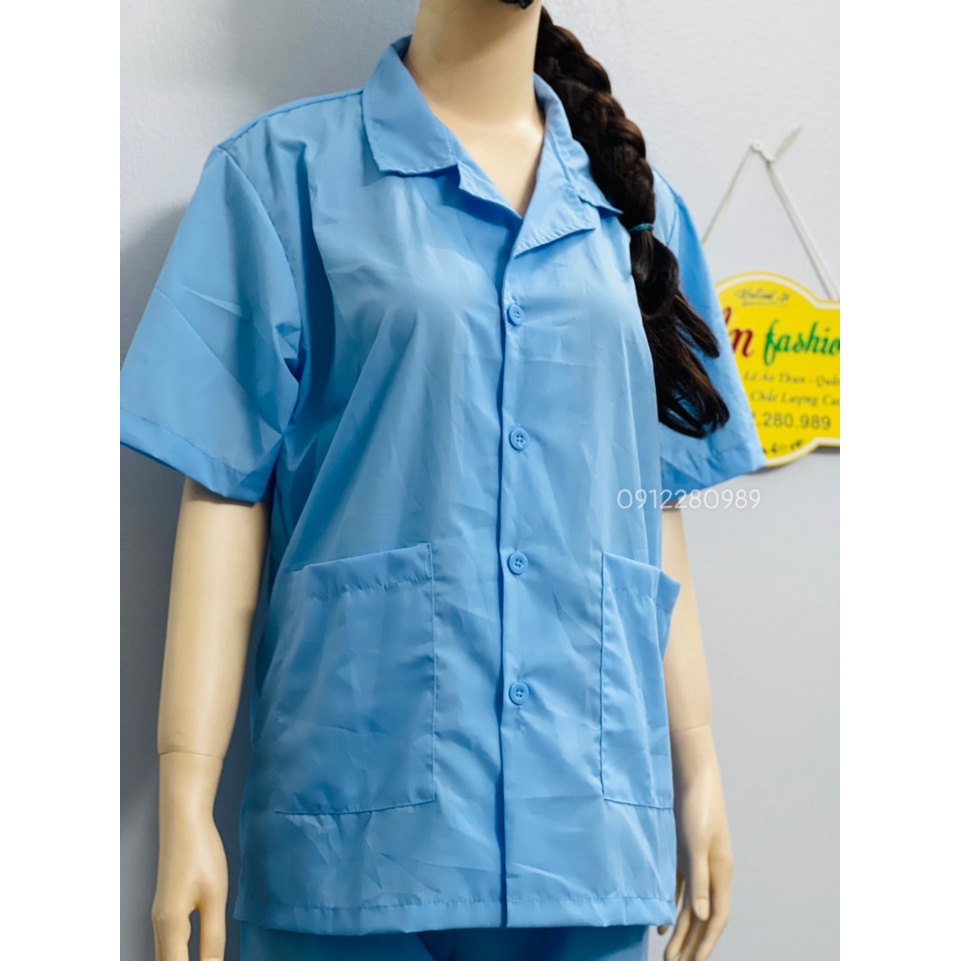 Đồ thực phẩm nam nữ ngắn tay 2 túi vuông vải silk mịn thoáng mát _ Hình chụp thật