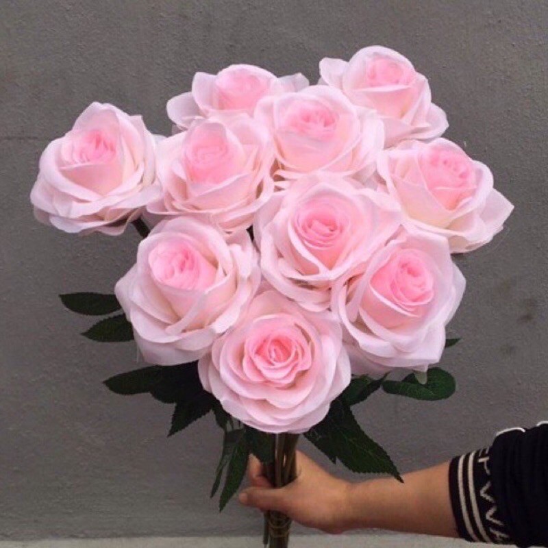 Hoa hồng giả/Hoa lụa - hoa Hồng kim cương decor siêu đẹp cành dài 70 cm
