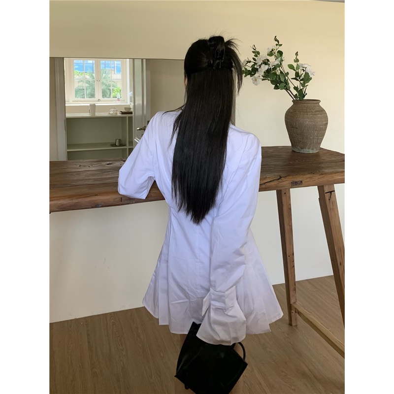 Đầm Sơ Mi Tay Dài Cổ polo Ôm Eo Thiết Kế Ngọt Ngào Cho Nữ