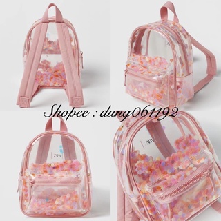[SẴN] Balo zara hồng trong suốt tán nhũ hoa cho bé (hàng xuất dư chuẩn full,tag) nhựa mềm