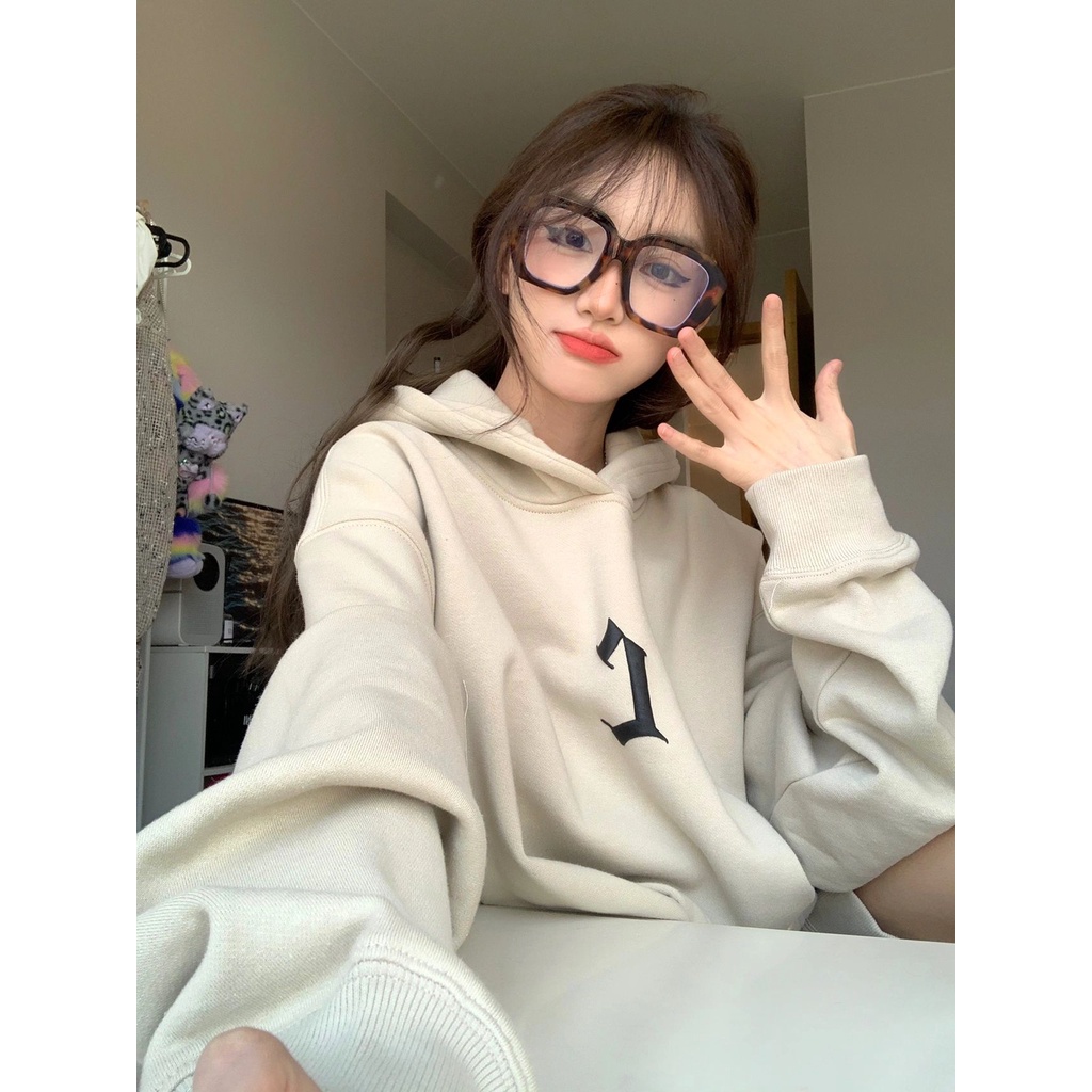 Áo Hoodie Dài Tay Dáng Rộng Thời Trang Mùa Đông Phong Cách Retro Mỹ Dành Cho Nữ