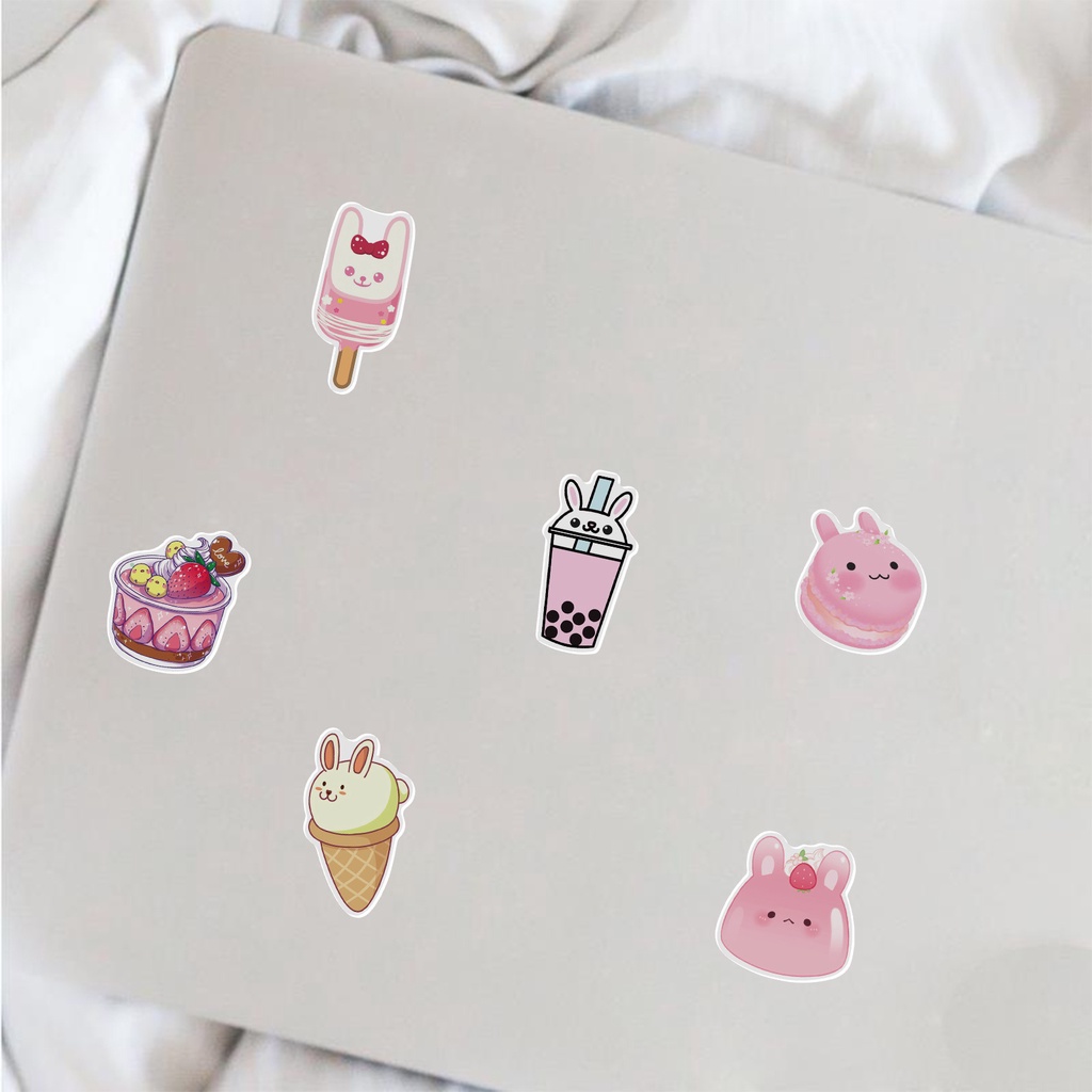 Sticker dán laptop, mũ bảo hiểm, hình dán chống nước hình thỏ cute sét 50 miếng
