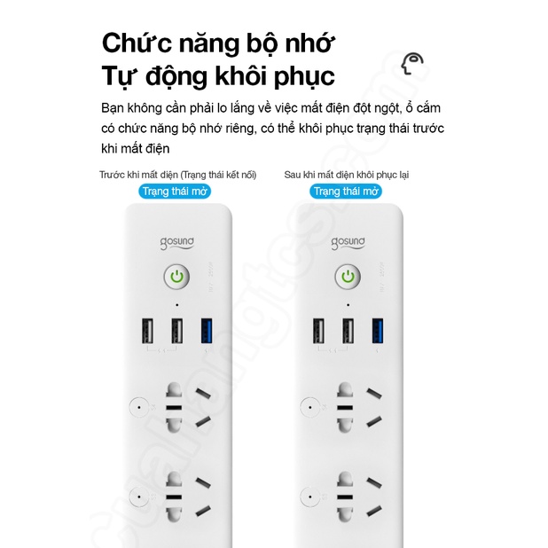 Ổ cắm thông minh Xiaomi Gosund CP5 kết nối App, Bật/Tắt, hẹn giờ từng ổ cắm