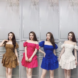 Váy ngang vai cúc bọc - Kim Linh Shop