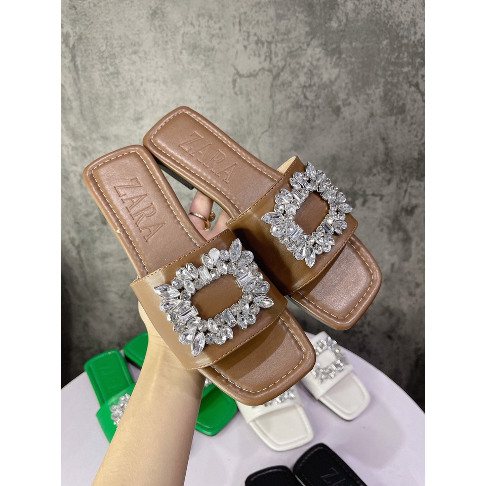 XẢ KHO (S50) Dép lê nữ đế bệt quai khuy đá vuông (Mã DD.255)