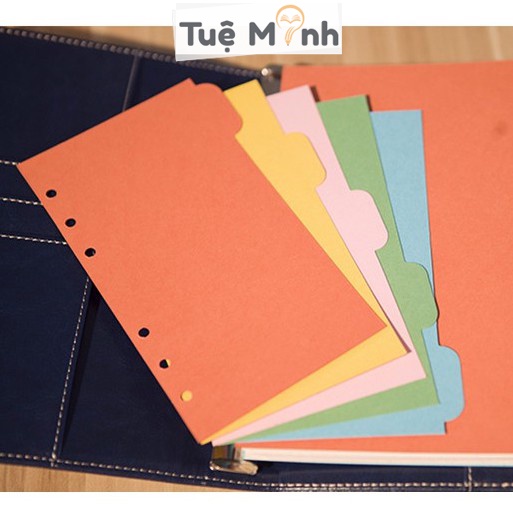 Bộ 5 tab phân trang A5/B5 màu Pastel bìa cứng, tab bìa mục sổ còng binder