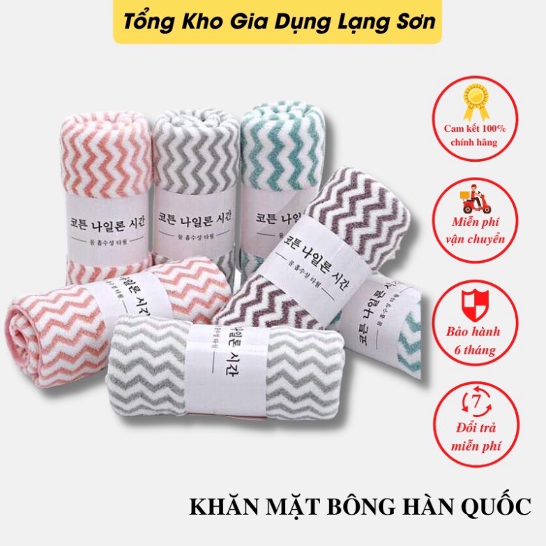 Khăn Mặt Hàn Quốc sợi bông mềm mại cao cấp, khăn lau mặt vân kẻ sọc lông cừu thấm hút siêu tốt size 30x50cm