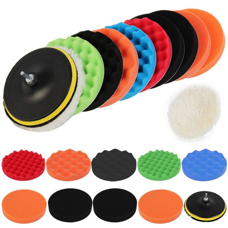 [1 Bộ 9 món ]5 inch Bộ phớt sáp đánh bóng gắn máy khoan điện xe máy ô tô - Miếng mút đánh bóng xe-【SK-QC-QJS04-1】