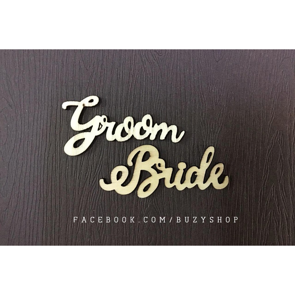 (2 chữ) BRIDE + GROOM  bằng gỗ [trang trí thiệp, scrapbook, sổ tay]