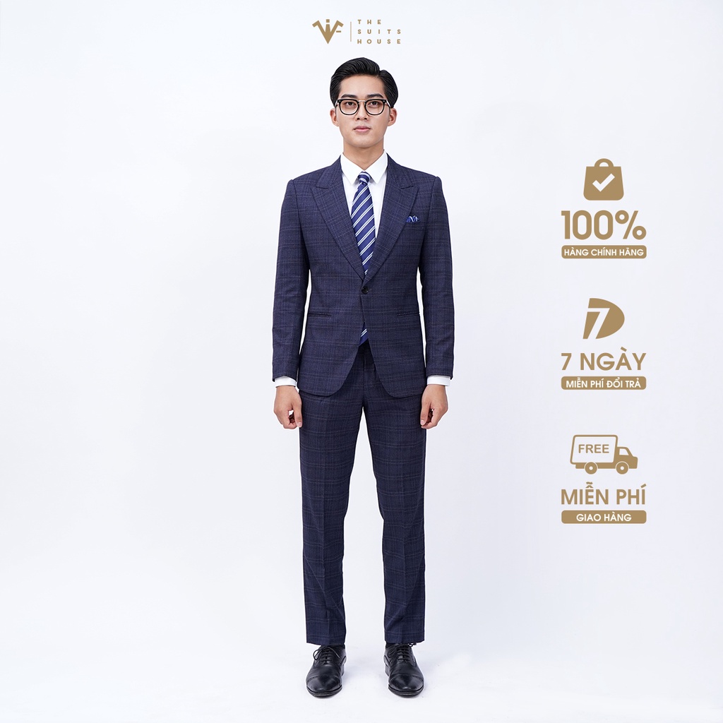 Bộ vest nam xanh xám kẻ ô 1 khuy 2 túi, suits sartorial The Suits House