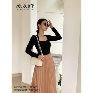 Áo thun nữ tay dài cổ vuông moon tee Maxy Workshop
