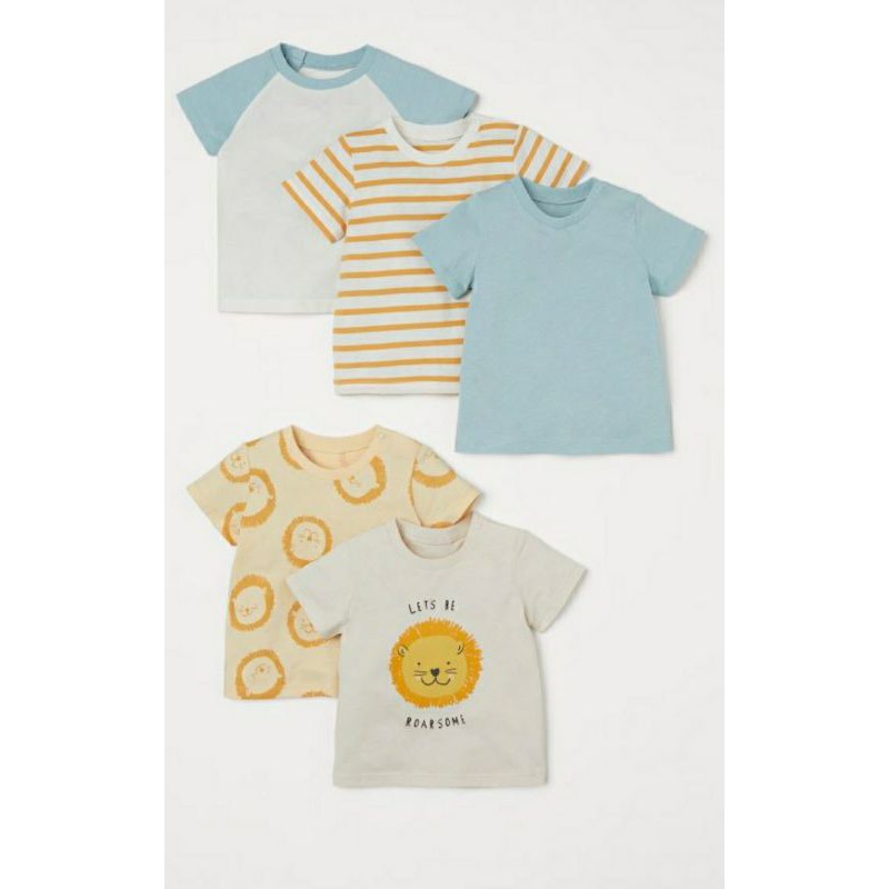 Set 5 áo cotton cộc tay Lion cho bé trai H.M UK A.uth size 9/12m đến 3/4y