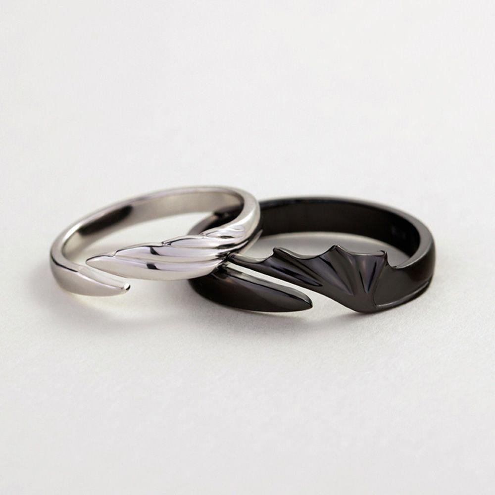 Bebetterm 1Pc Fashion Angel And Devil Ring Alloy Couple Adjustable Hip Hop Rings