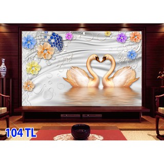 Tranh Dán Tường Phong Ngủ 3D, Đôi Thiên Nga 3D Đẹp 60cm x 90cm