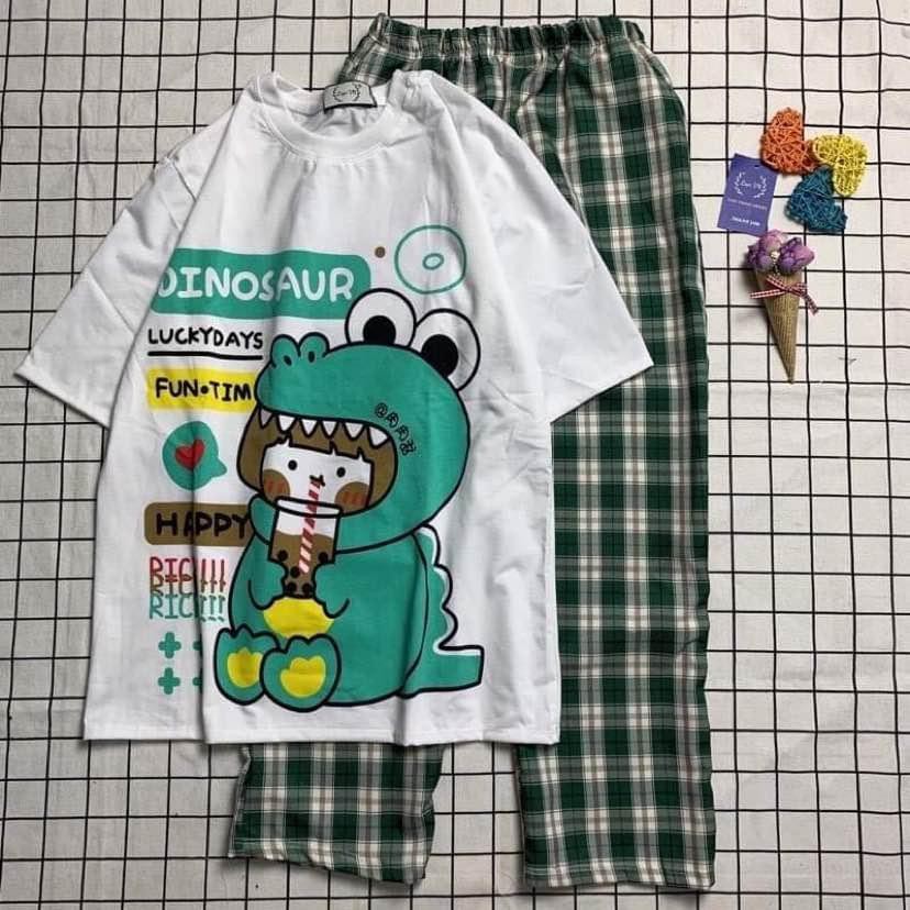 Set Đồ Nữ Form Rộng, Freesize Áo Thun Quần Caro Unisex Cực Hot, Phong Cách Đơn Giản Tiện Lợi, Hàng Đẹp, Bao Mặc