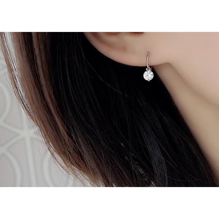 Khuyên tại bạc S925 mẫu khuyên tròn gắn đá đơn giản