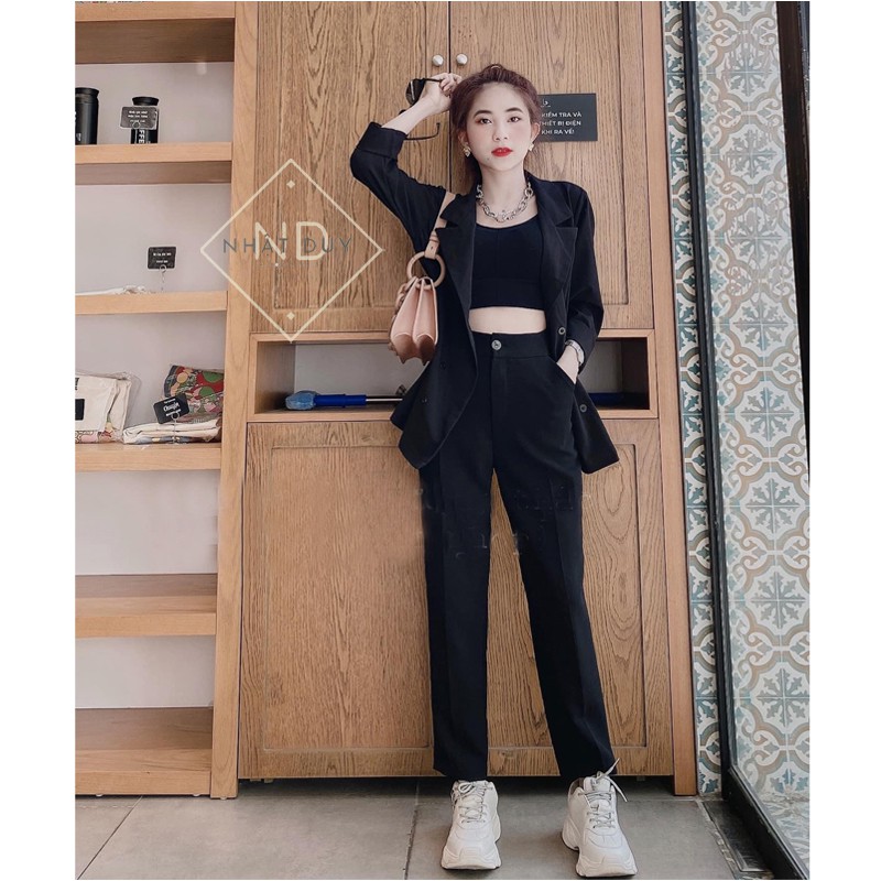 Quần tây baggy nữ đi học cạp cao xanh đen  -  chất vải tuyết mưa - kiểu dáng quần Baggy trơn hiện đại đứng dáng dài 95cm | BigBuy360 - bigbuy360.vn