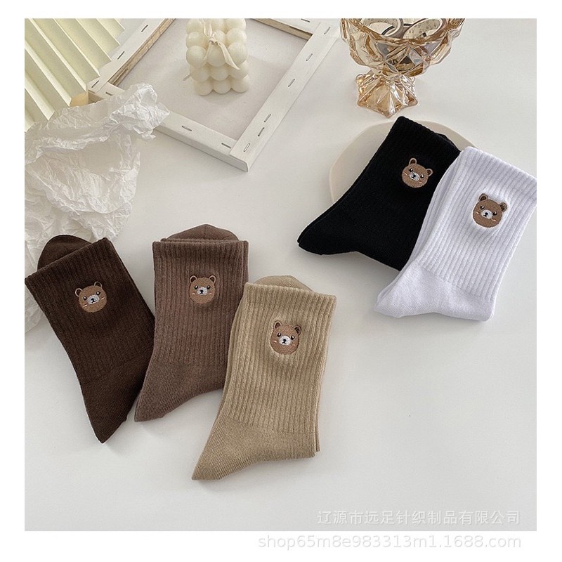 Vớ Tất Gấu Thêu Cổ Cao Cotton Kháng Khuẩn Dành cho cả nam và nữ hàng loại 1 bao đổi trả