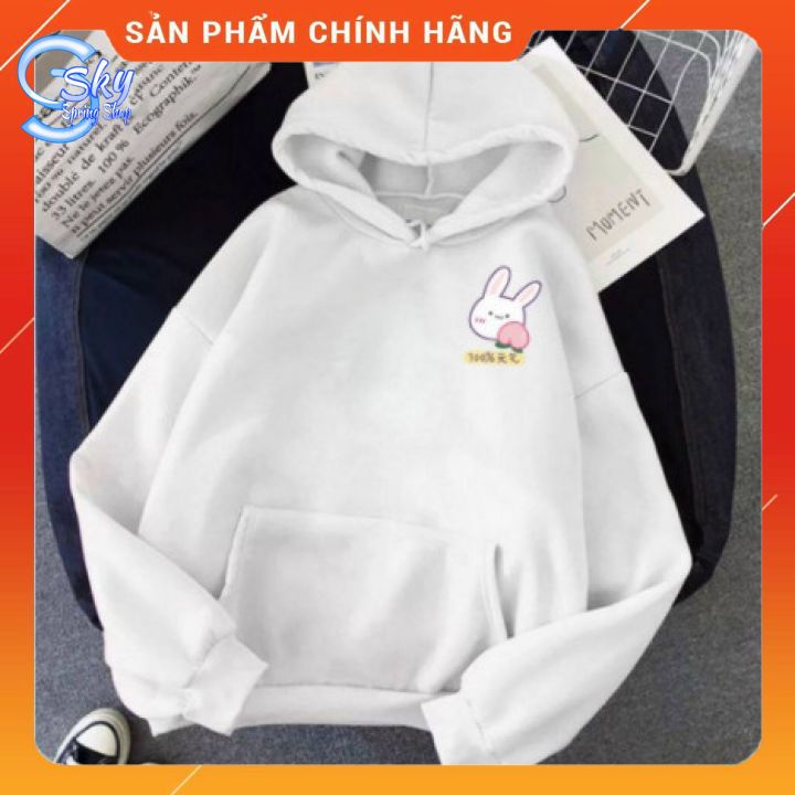ÁO HOODIE UNISEX NAM NỮ  FORM RỘNG, CHẤT NỈ BÔNG CAO CẤP in Thỏ trắng 100%