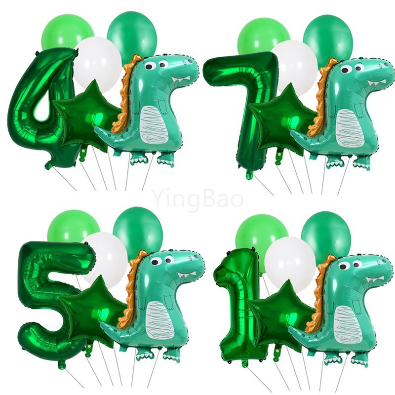 Set 6 Bong Bóng Lá Nhôm Màu Xanh Lá Cây Hình Khủng Long 32inches Dùng Trang Trí Tiệc Sinh Nhật