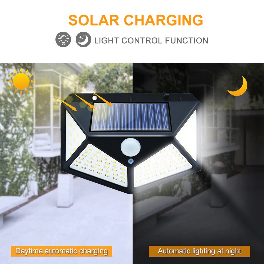 Đèn Năng Lượng Mặt Trời Solar 100LED Đèn Cảm Biến Chỉ Sáng Khi Trời Tối