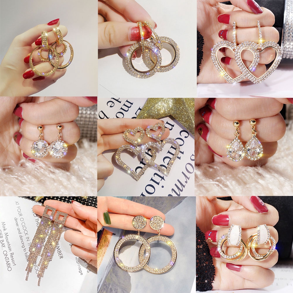 Đôi Khuyên Tai Tròn Đính Đá Thời Trang Cho Nữ