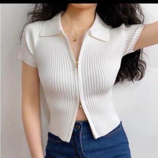Áo kiểu khóa kéo 2 chiều cổ bẻ