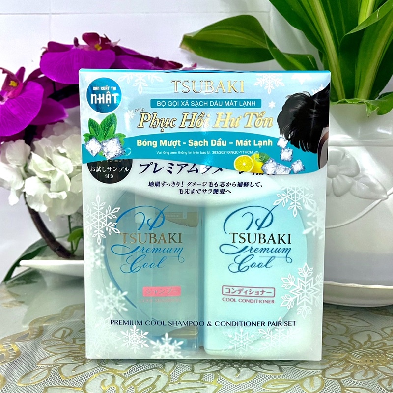 Bộ đôi gội xả Sạch Dầu Mát Lạnh Tsubaki Premium Cool Set (490ml/chai)