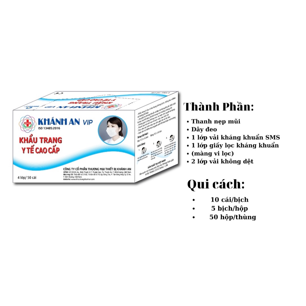 Khẩu trang y tế cao cấp 4 lớp Khánh An VIP loại 1 - hộp 50 cái