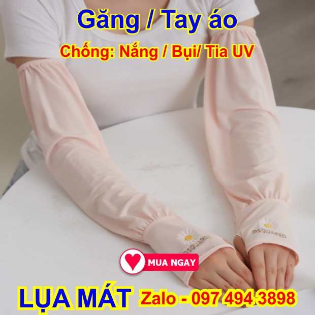 Găng tay áo vải lụa chống nắng, chống bụi chống tia uv cực tốt màu xanh