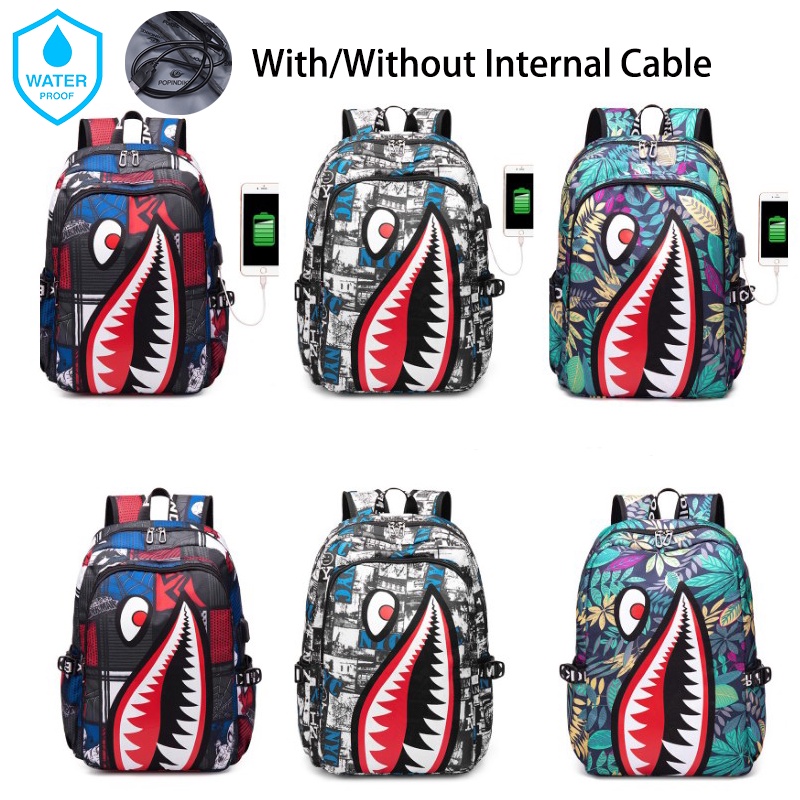 High Quality Bape Shark Backpack Schoolbag Waterproof Charging Port For Teen Large Capacity Kids Children School Season Gift