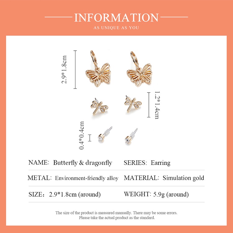 Set bông tai BAMOER hình bướm/trái cây đính đá thời trang dành cho nữ