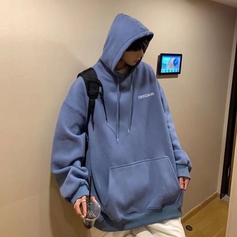 Áo hoodie unisex ngoại cỡ dáng rộng in chữ đơn giản phong cách Hàn Quốc